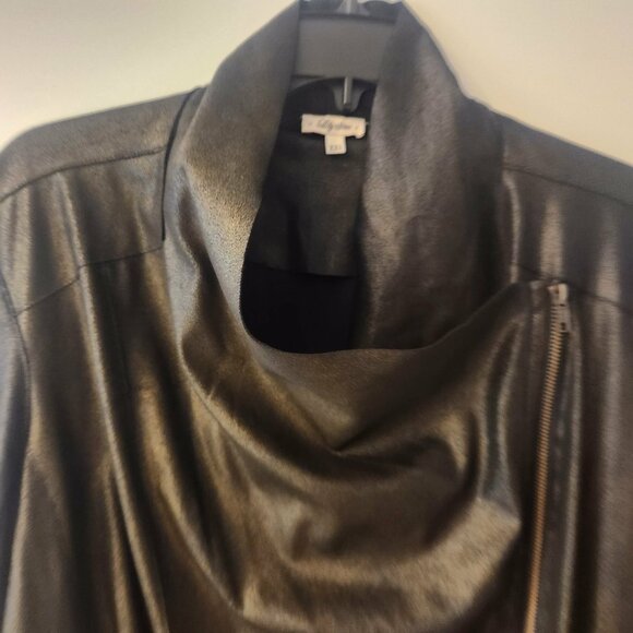Lily Star Waterfall Draped Faux Suede Zip Jacket Black Gold Metallic Sz XXL Moto - Picture 5 of 11